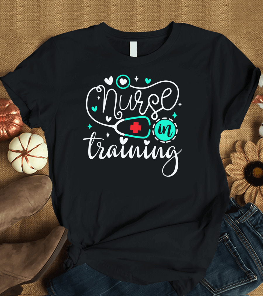 Nurse in Training with Stethoscope and Hearts T-Shirt