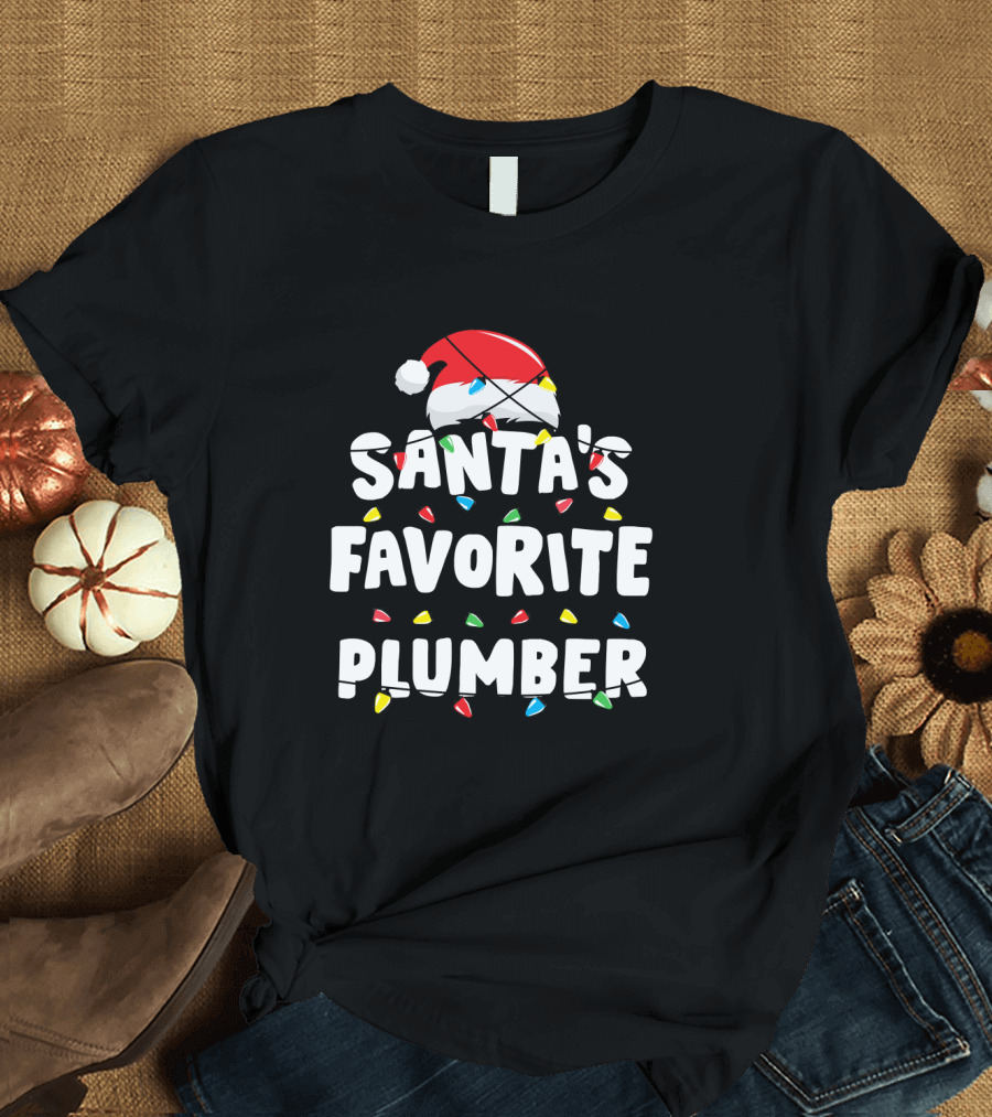 Santa's Favorite Plumber Christmas Lights Hat T-Shirt