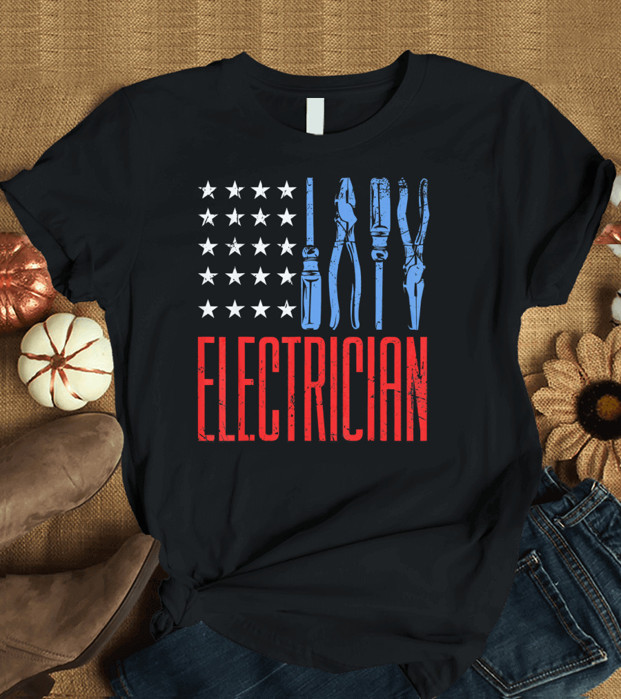 American Flag Tools Electrician Text T-Shirt