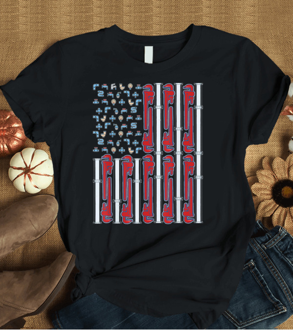 T-Shirt: US Flag Made of Pipe Wrenches and Plumbing Elements T-Shirt US Flag Made of Pipe Wrenches and Plumbing Elements T-Shirt