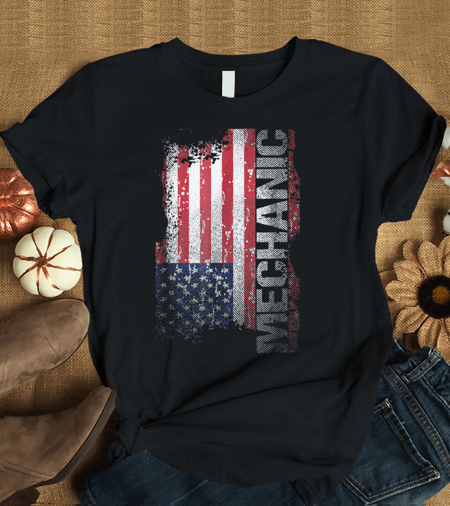Mechanic USA Flag Distressed Vintage Look T-Shirt