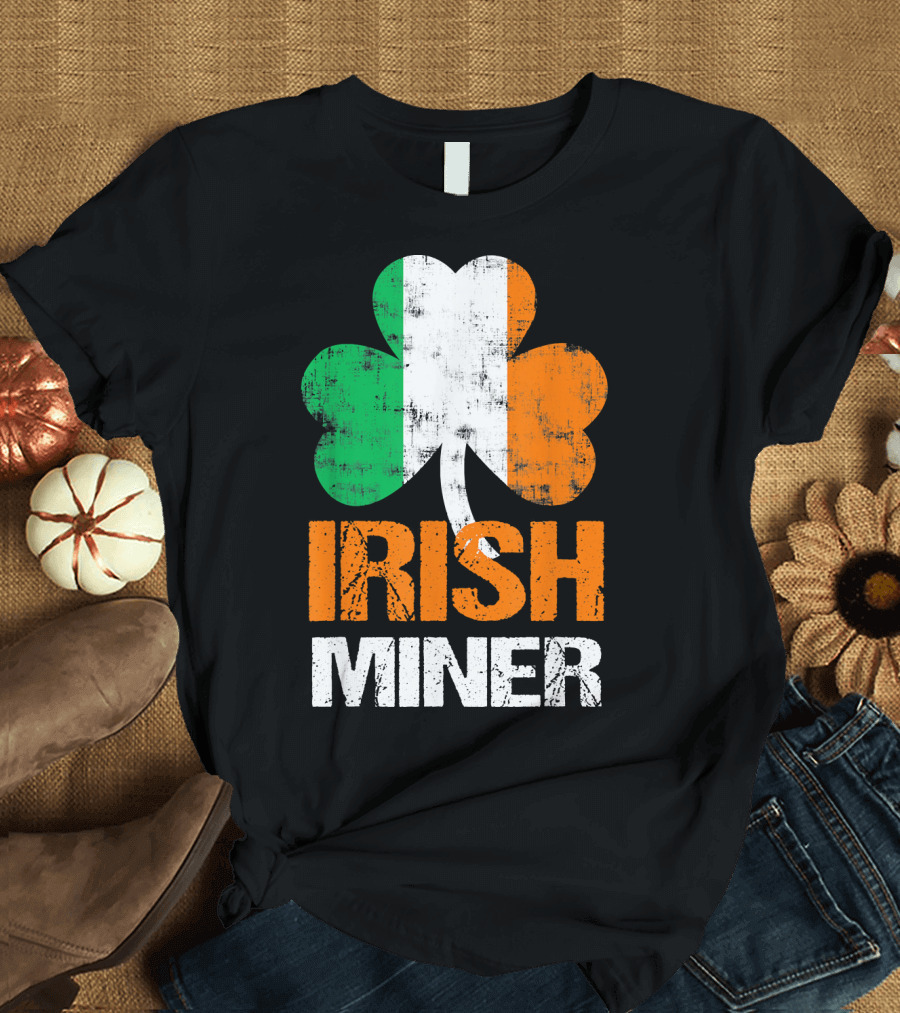 Irish Miner Shamrock Clover with St. Patricks Colors T-Shirt