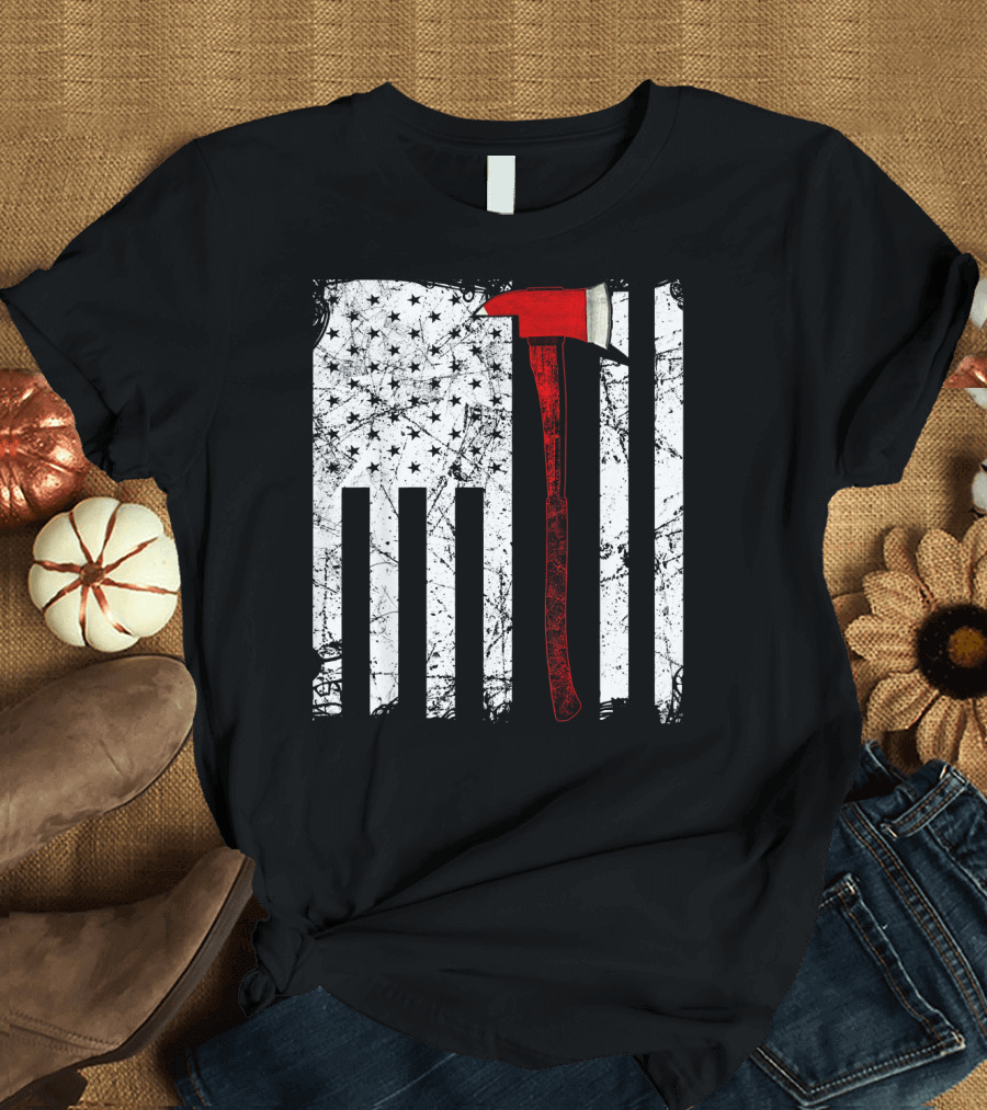 USA Flag Firefighter Axe T-Shirt