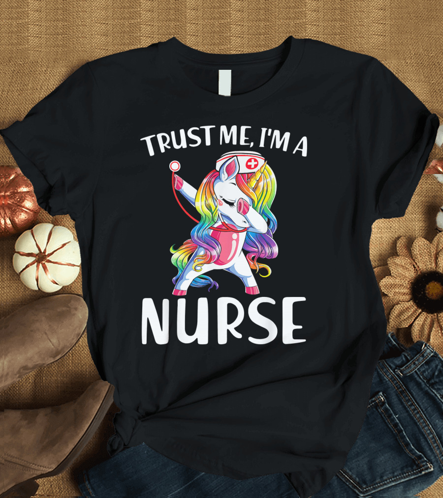 Trust Me I'm a Nurse Unicorn Dabbing with Rainbow Mane and Nurse Cap T-Shirt