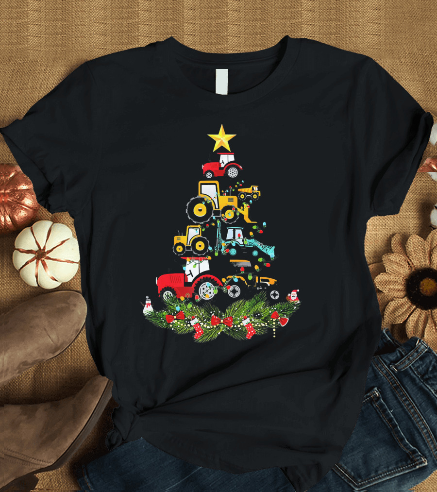 Tractor Christmas Tree with Star and Decorations T-Shirt