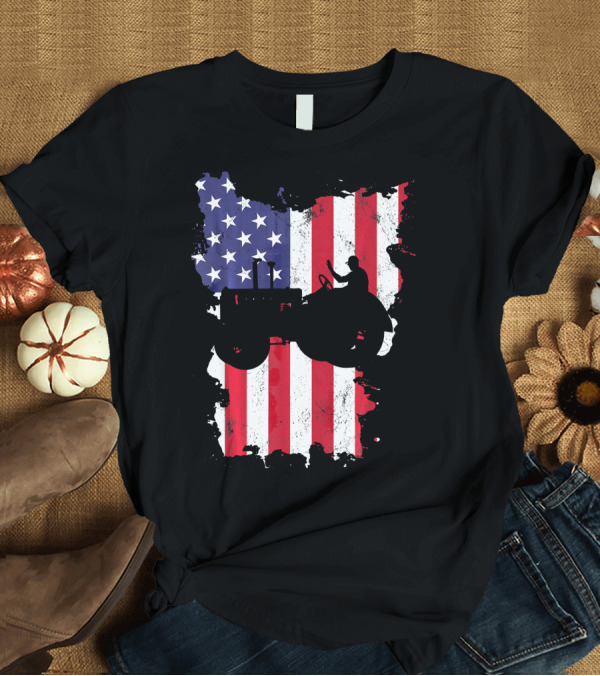 T-Shirt: Tractor Farmer American Flag Vintage 4th Of July T-Shirt Tractor Farmer American Flag Vintage 4th Of July T-Shirt