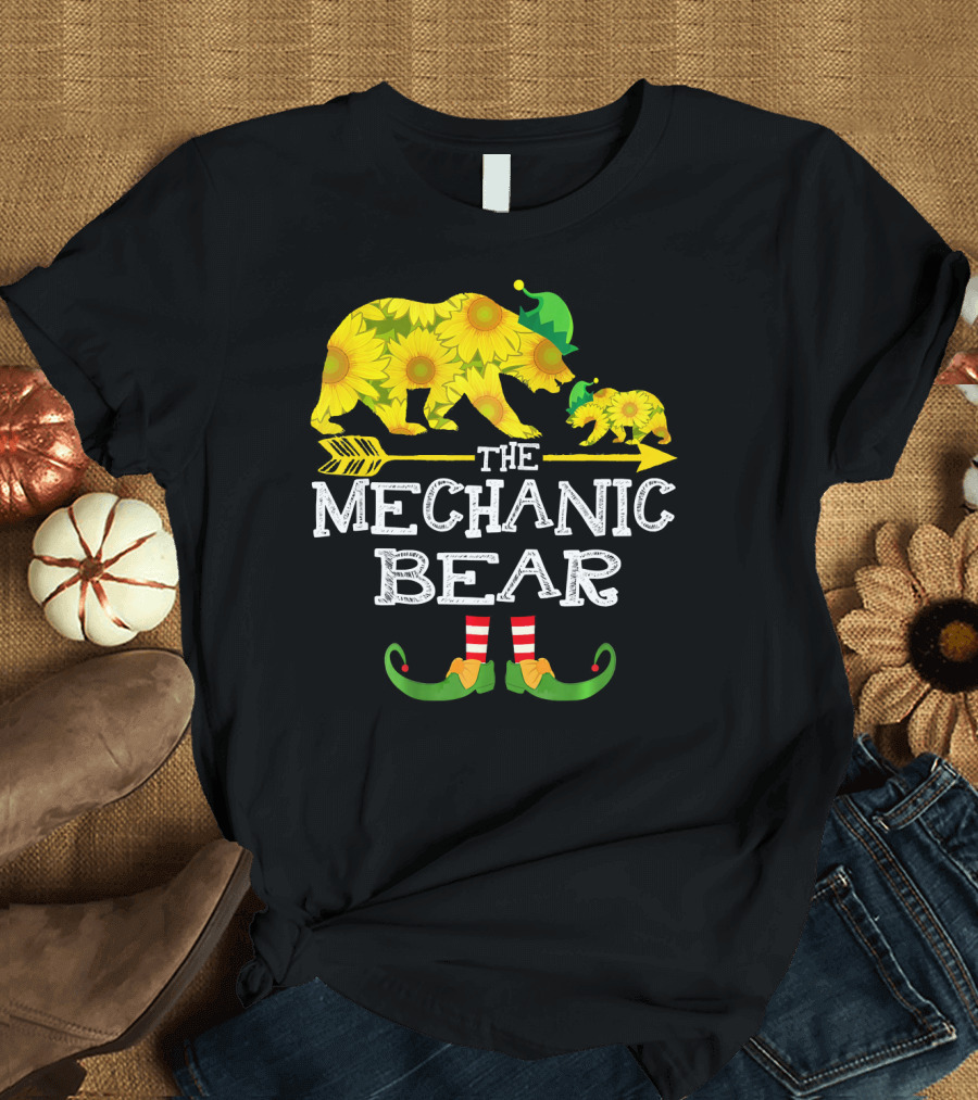 Sunflower Elf Bear Family Mechanic T-Shirt