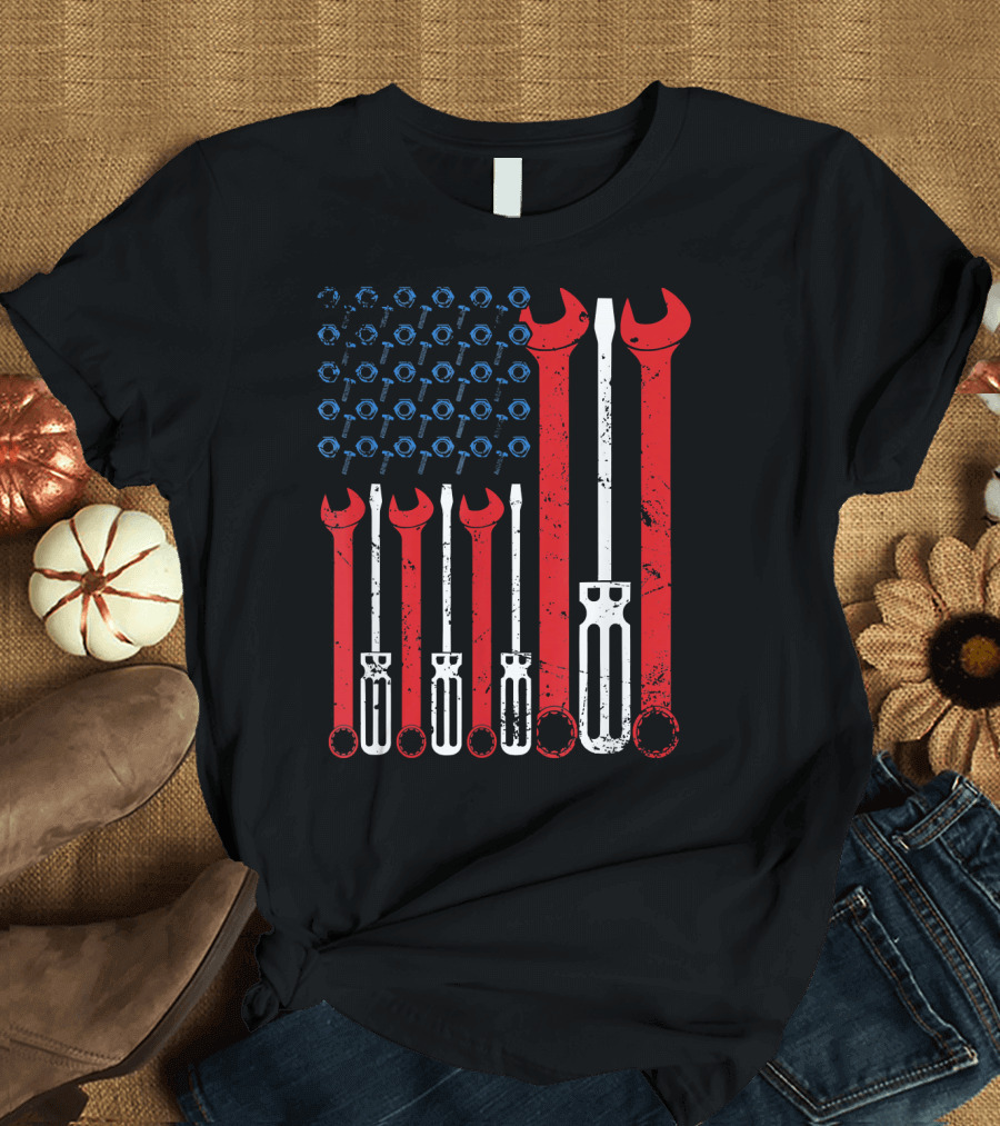 USA American Flag Mechanic Tools Patriotic Jul T-Shirt