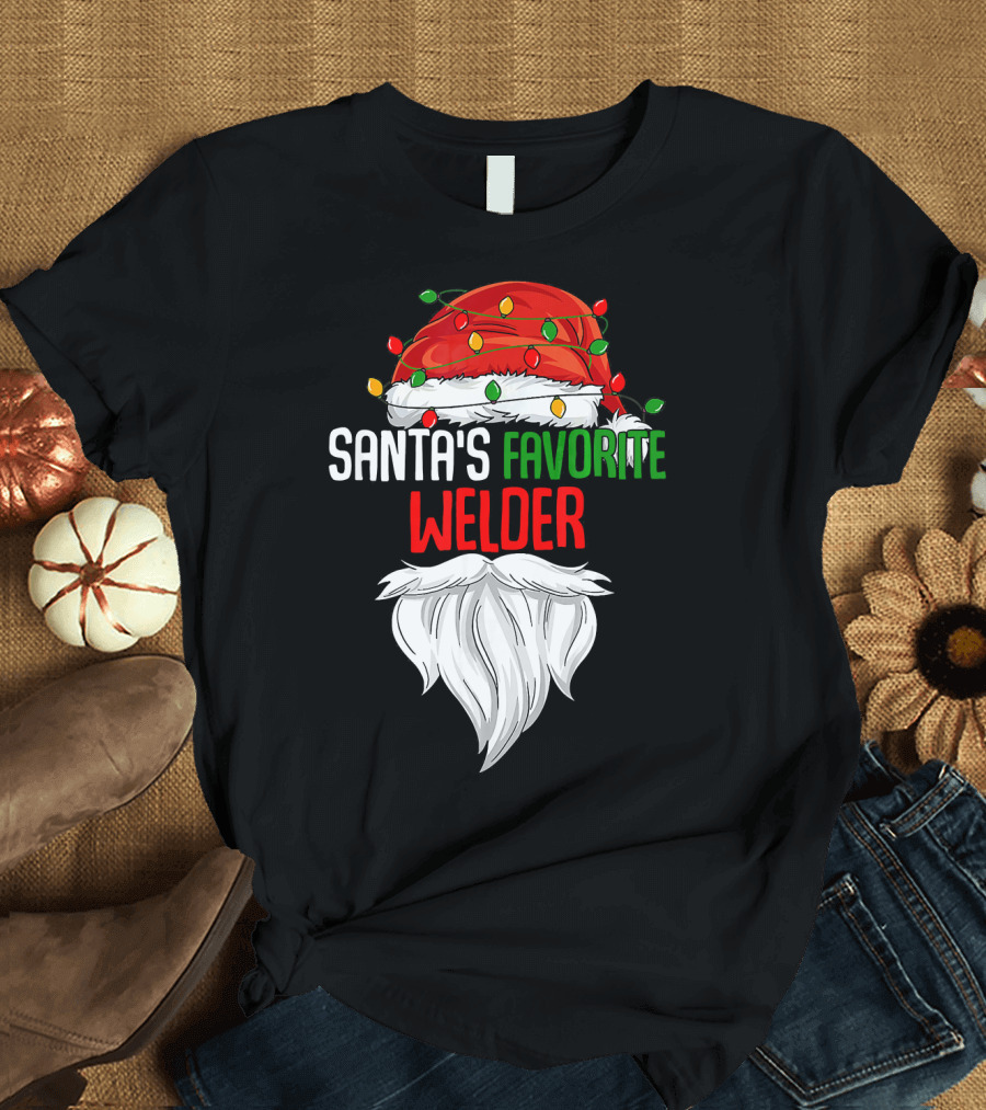Santas Favorite Welder Santa Hat Lights T-Shirt
