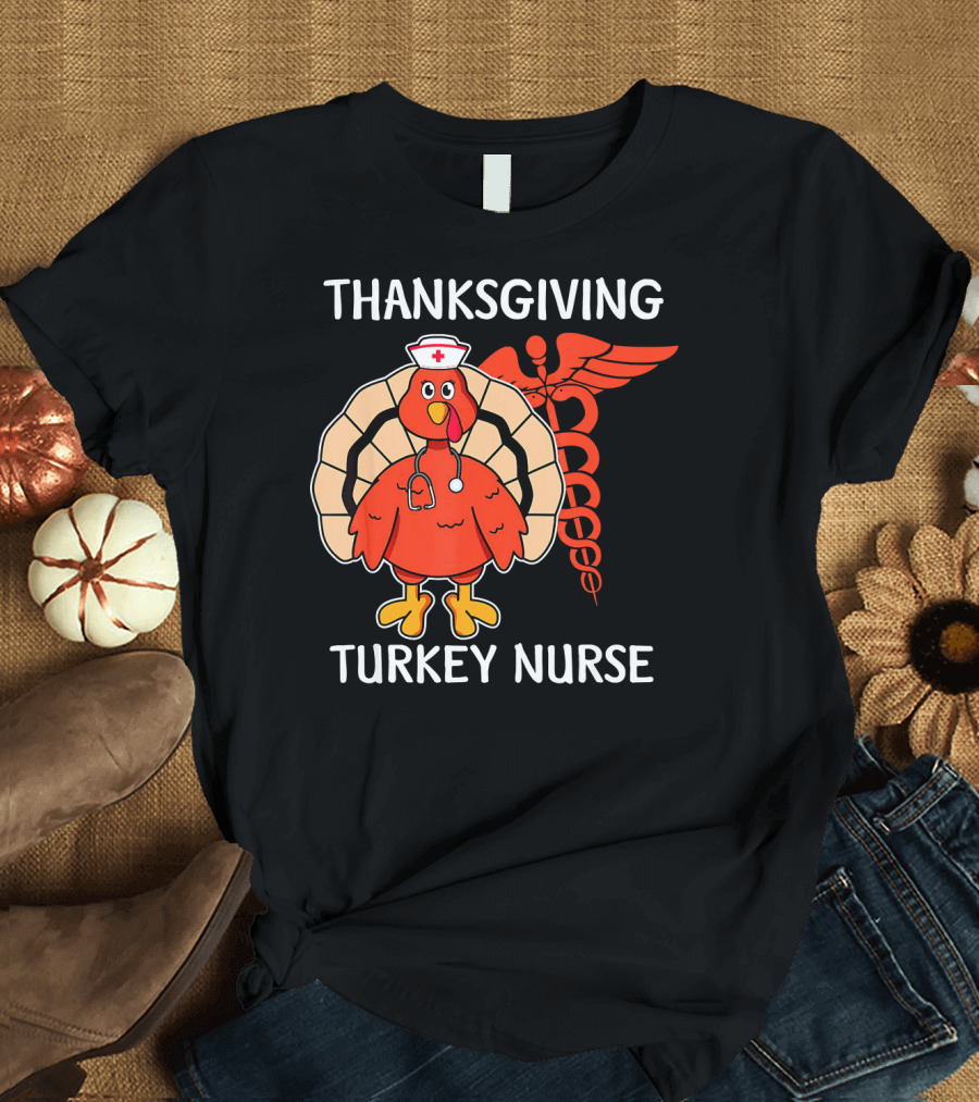 Thanksgiving Turkey Nurse with Caduceus T-Shirt