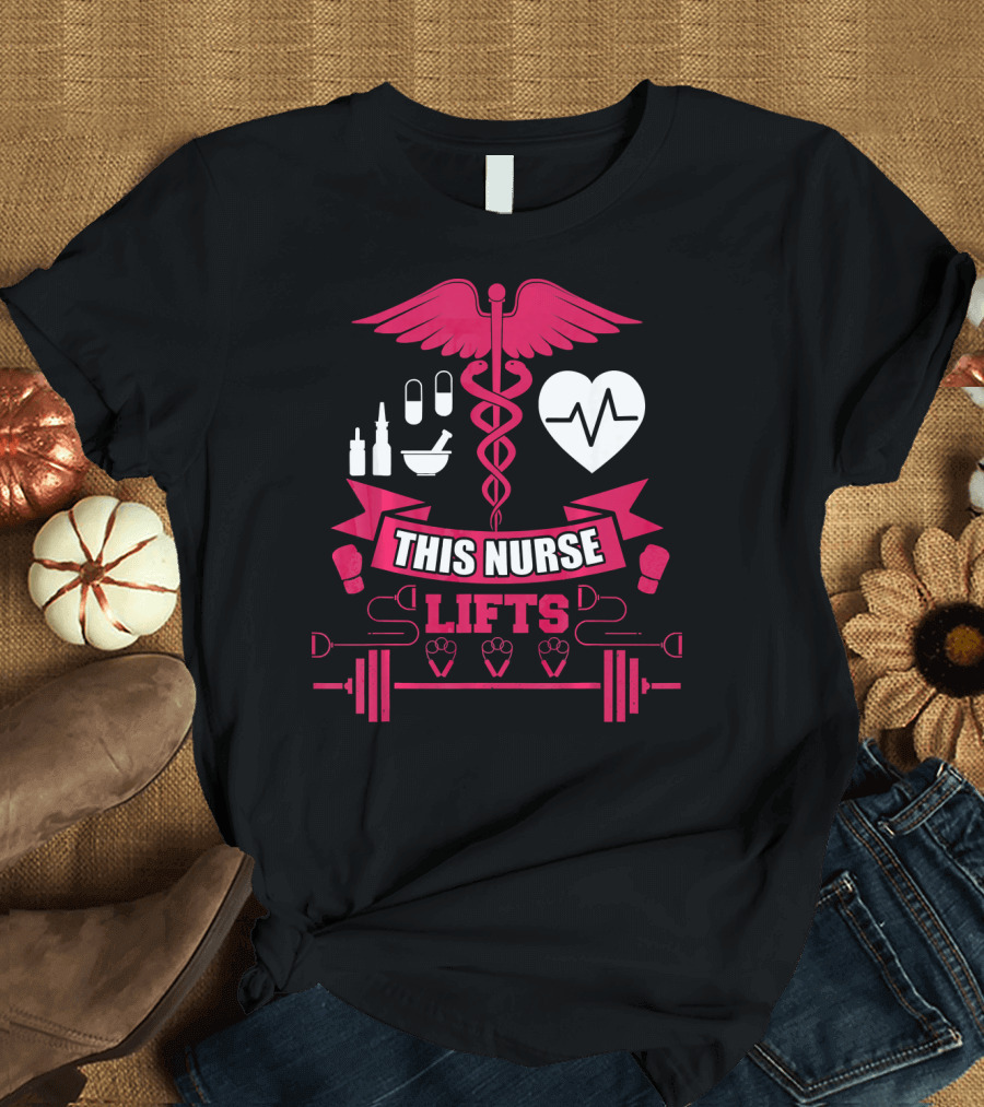 This Nurse Lifts Weightlifting Gym Meme Caduceus Heartbeat Boxing Weights T-Shirt