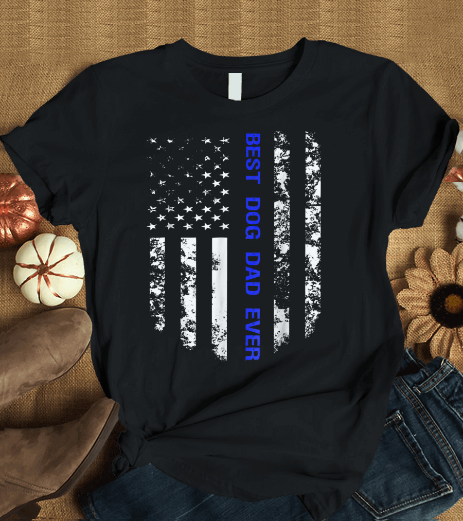 Best Dog Dad Ever Thin Blue Line Flag T-Shirt