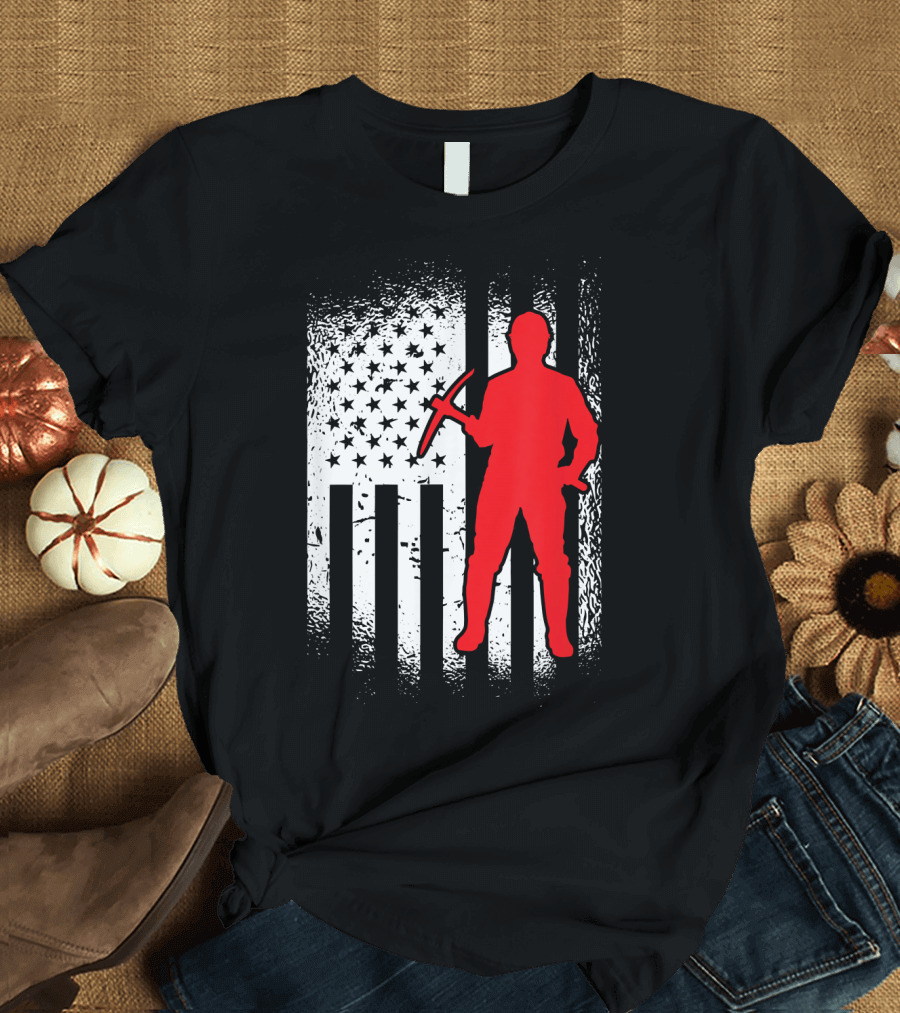 Vintage Coal Miner Patriot with American Flag Iconic T-Shirt