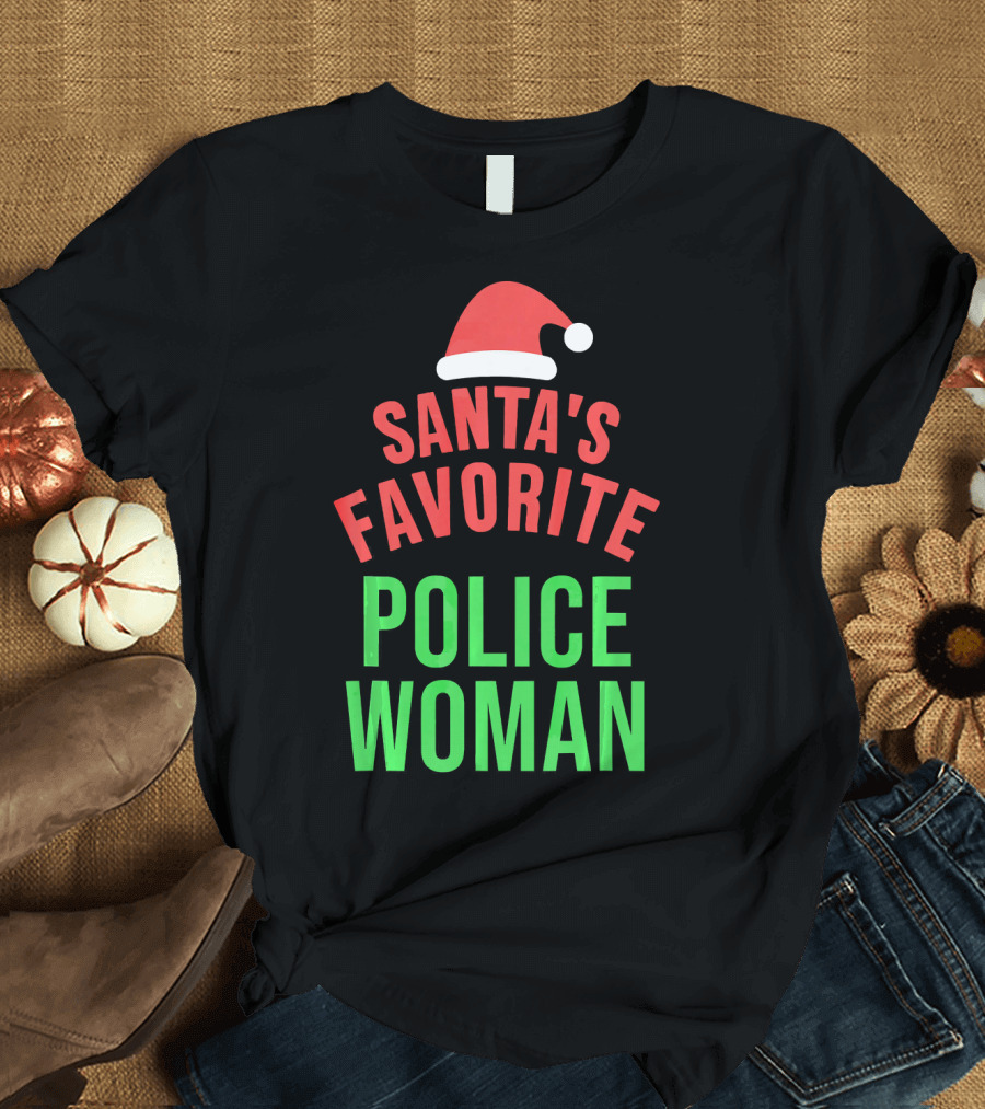Santa's Favorite Police Woman Christmas Hat T-Shirt