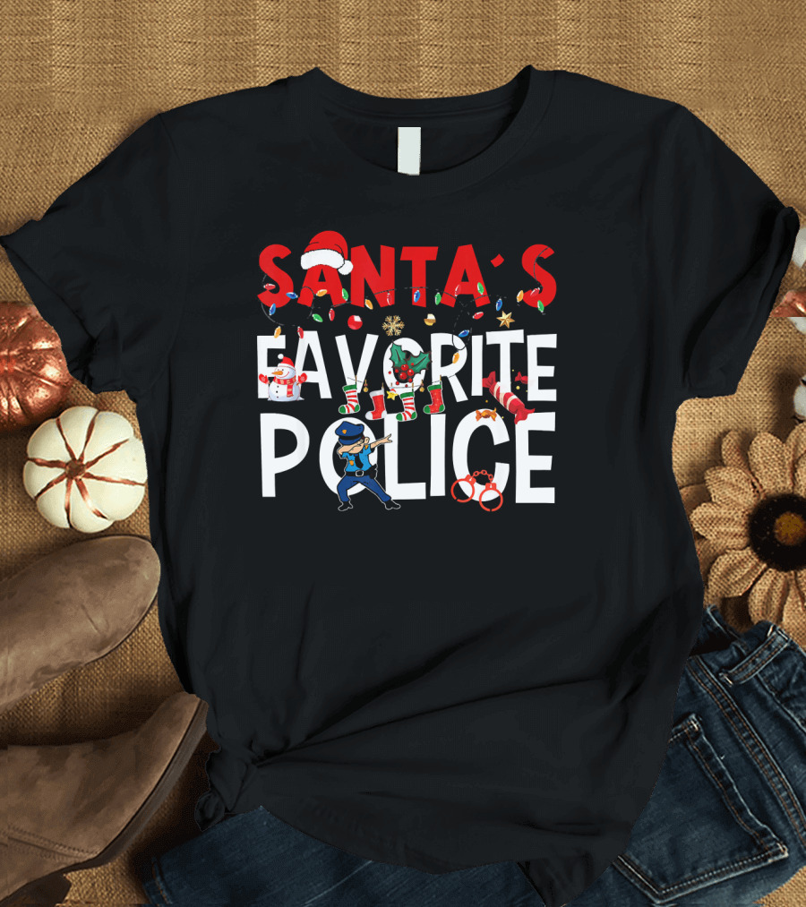 Santa's Favorite Police Christmas Theme with Festive Decorations T-Shirt