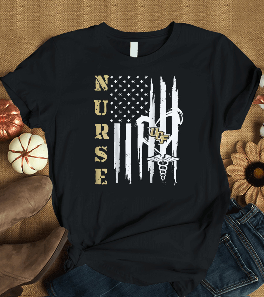 Nurse UCF Knights American Flag Caduceus T-Shirt