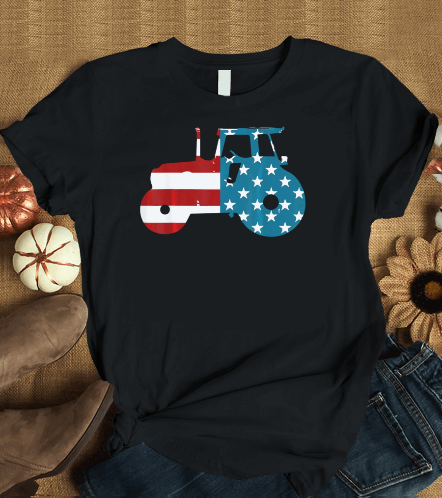 Tractor American Flag Cute Unique T-Shirt