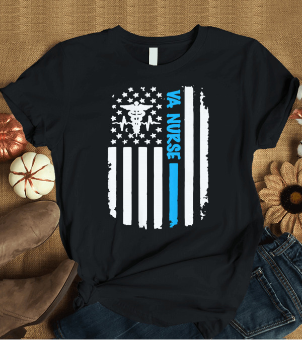 T-Shirt: VA Nurse Distressed American Flag Caduceus Bold Blue Line T-Shirt VA Nurse Distressed American Flag Caduceus Bold Blue Line T-Shirt
