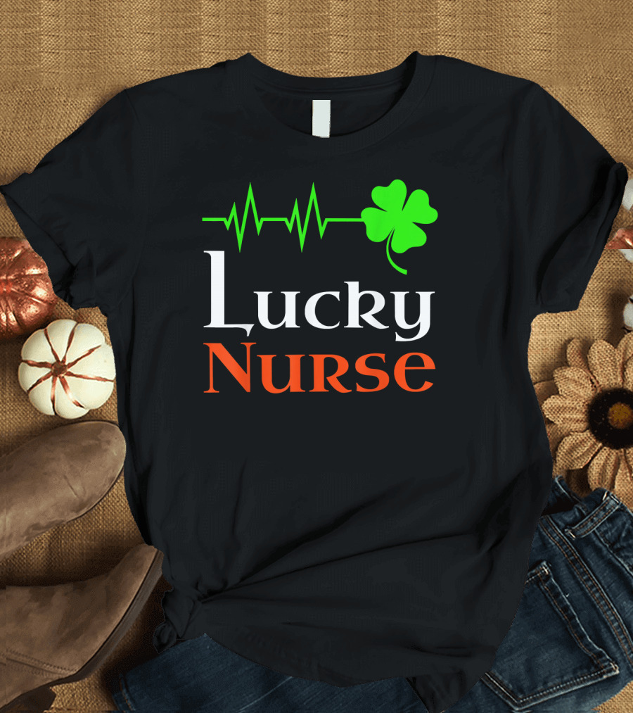 Lucky Nurse St Patrick's Day Shamrock Heartbeat T-Shirt