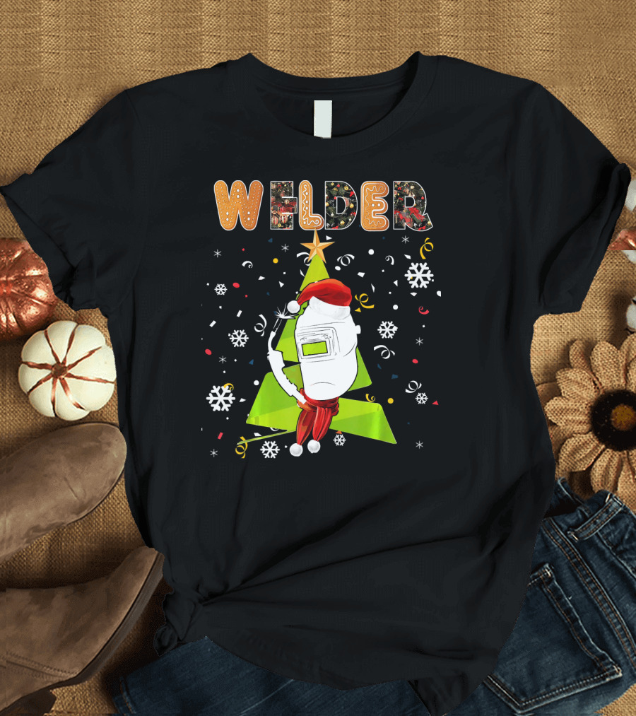Welder Christmas Tree Gingerbread Santa Merry T-Shirt