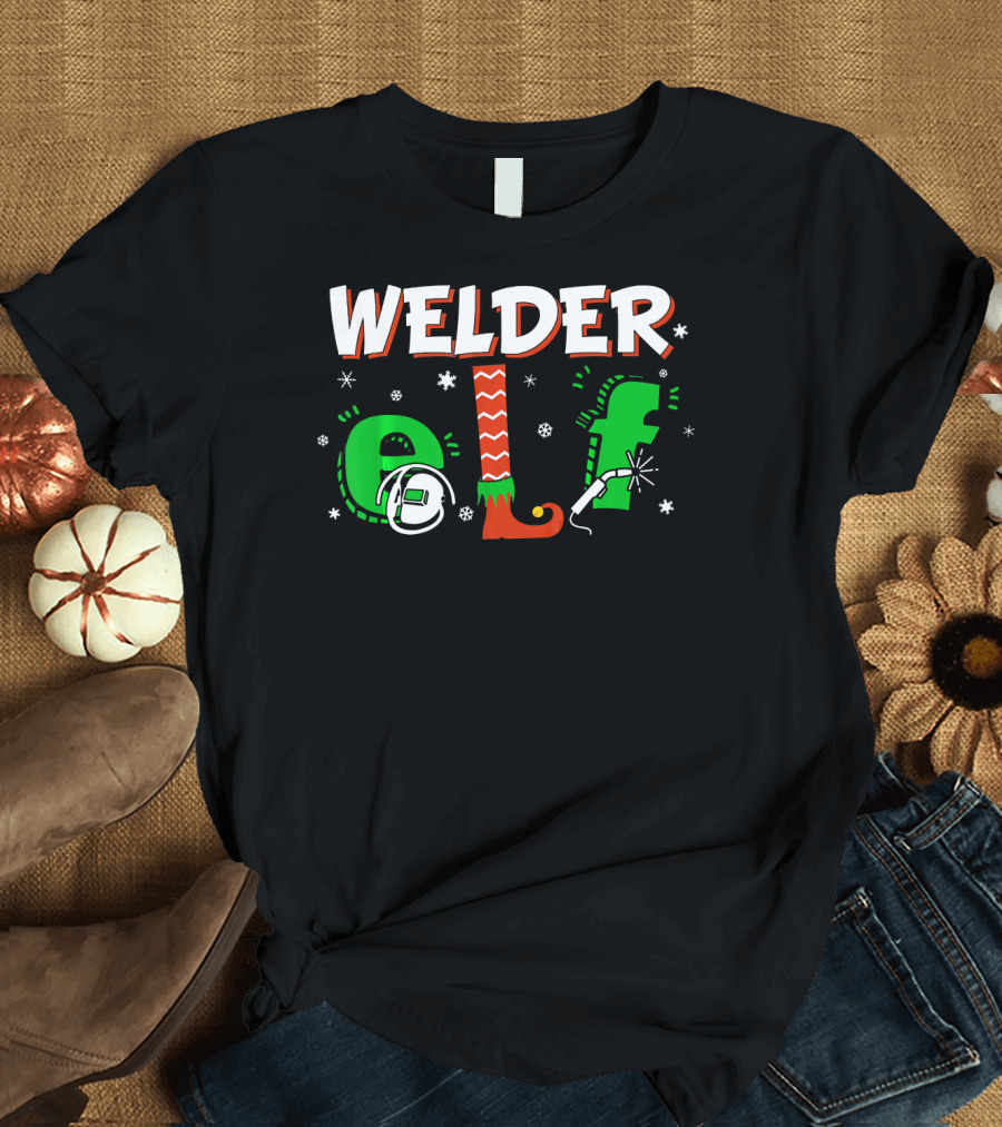 Welder Elf Christmas Matching Group Snowflakes Holiday T-Shirt