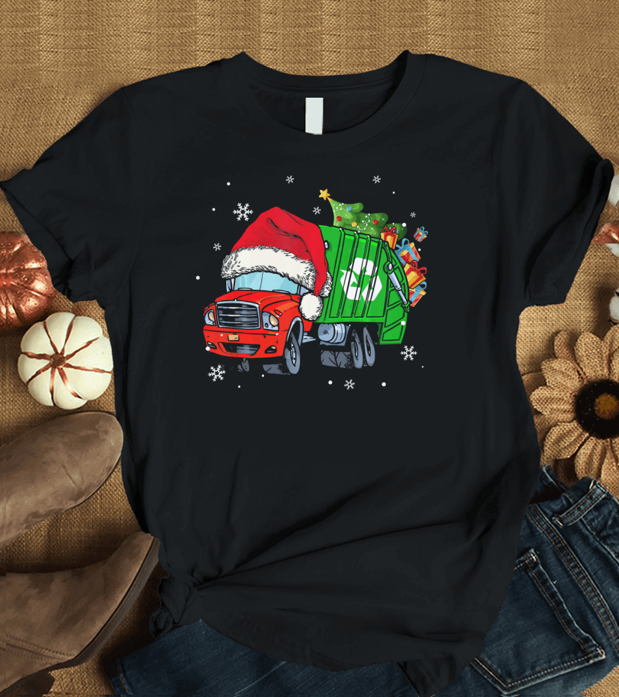 Christmas Garbage Truck with Santa Hat and Presents T-Shirt