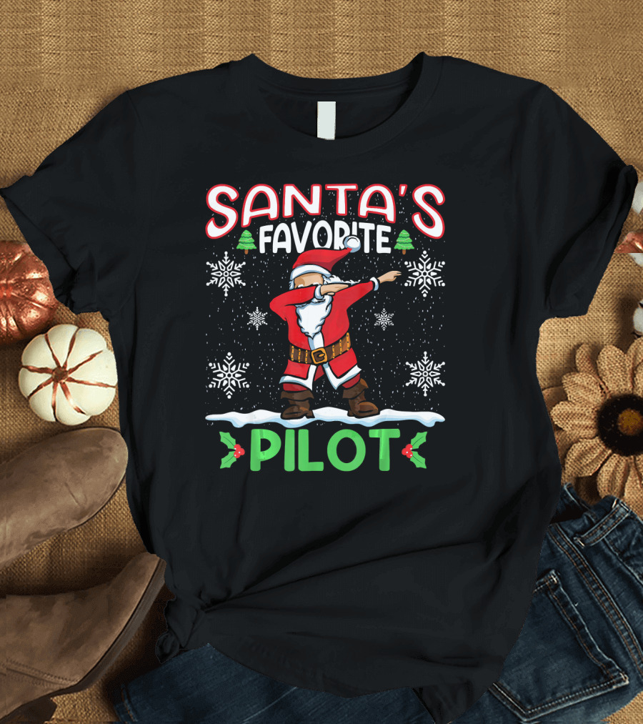 Santa's Favorite Dab Pilot Christmas Snowflakes T-Shirt