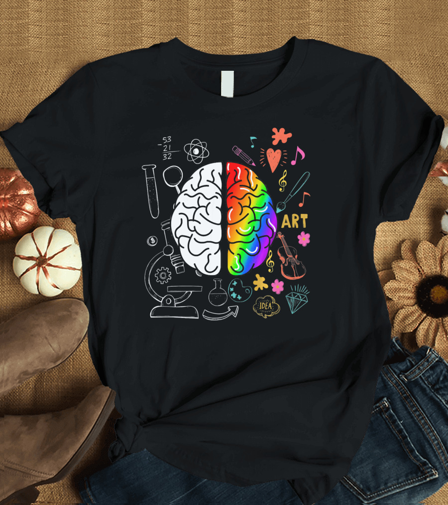 Colorful Brain Music Lover with Science and Art Elements T-Shirt