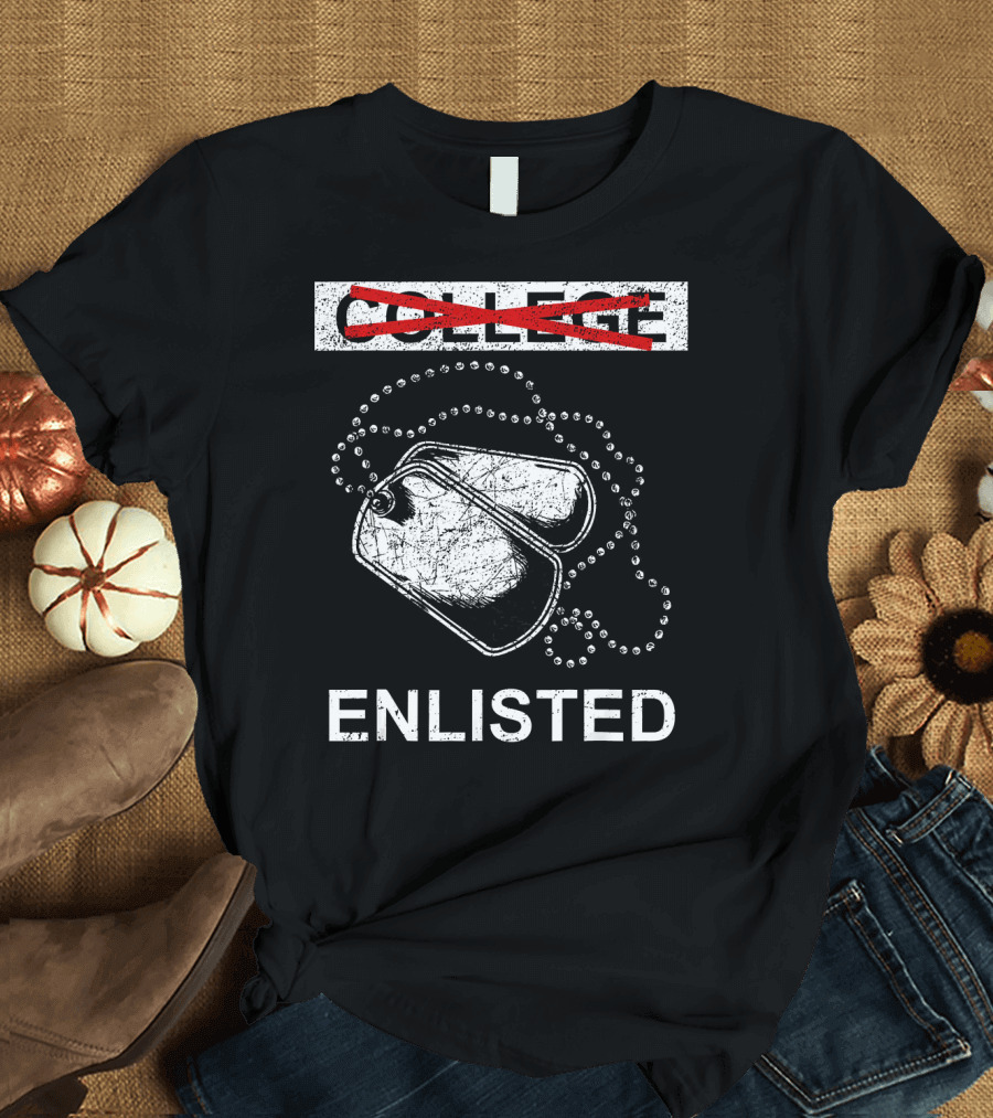 Enlisted Military Dog Tags College Crossed Out T-Shirt