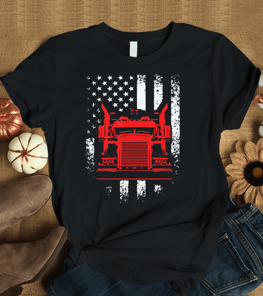 Patriotic Big Rig American Flag Trucker T-Shirt