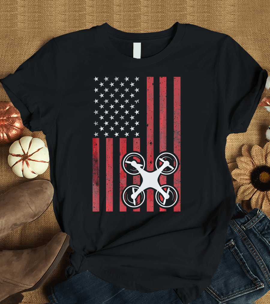 Drone Flag Patriotic Quadcopter UAS UAV American T-Shirt