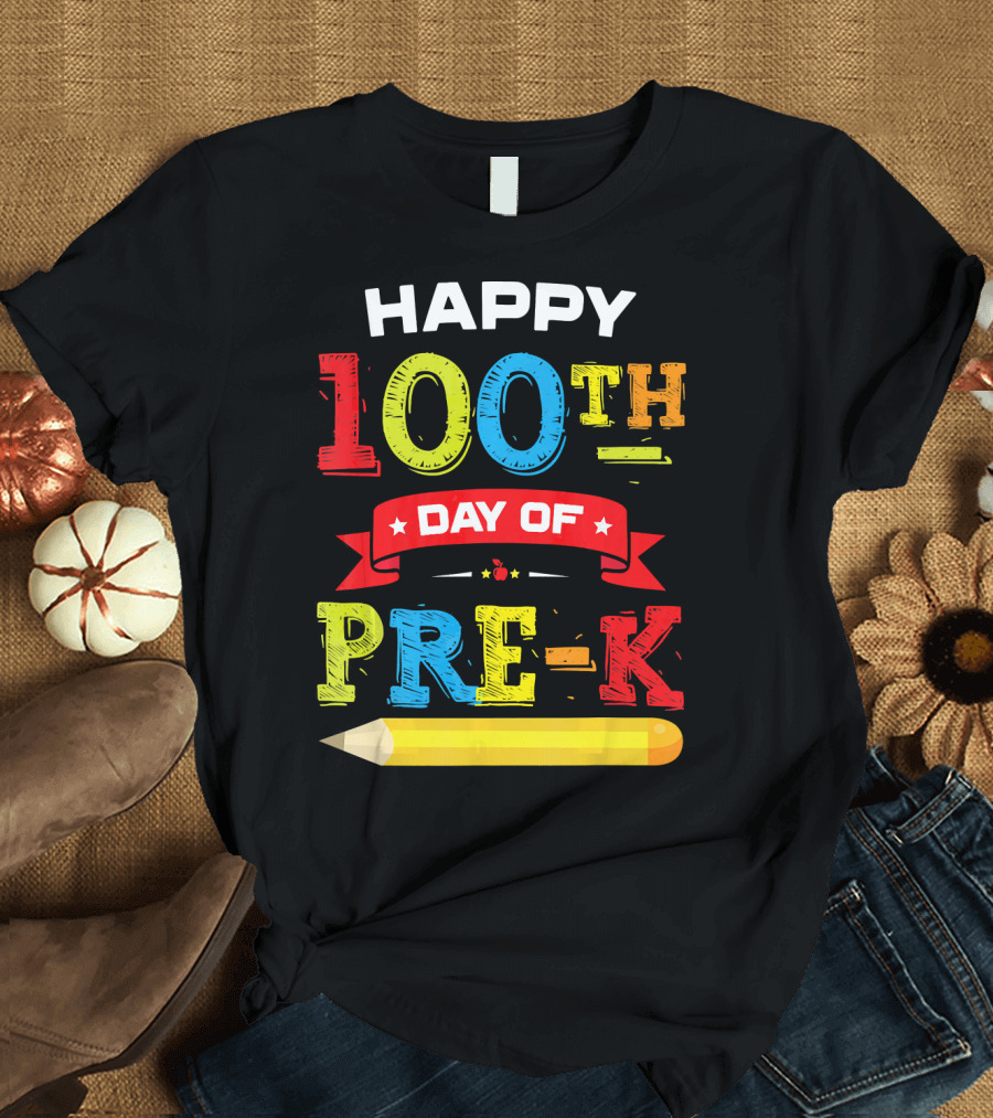 Happy 100th Day of Pre-K with Colorful Pencil T-Shirt