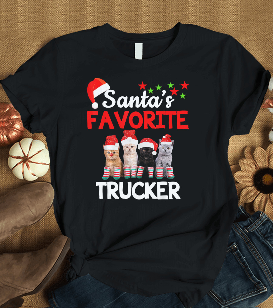 Santa's Favorite Trucker Cats in Festive Hats and Socks T-Shirt