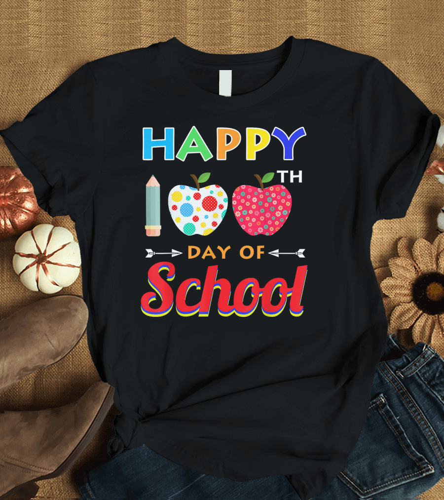 Happy 100th Day of School with Pencil and Colorful Apples T-Shirt