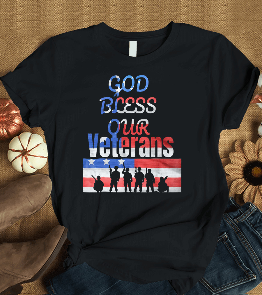 God Bless Our Veterans American Flag Silhouettes Memorial Day T-Shirt
