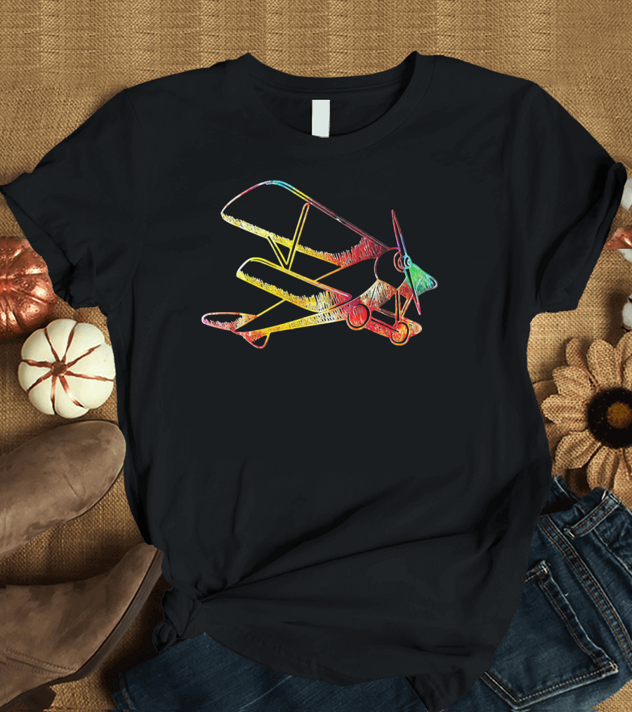 Flying Vintage Airplane Colorful Digital T-Shirt
