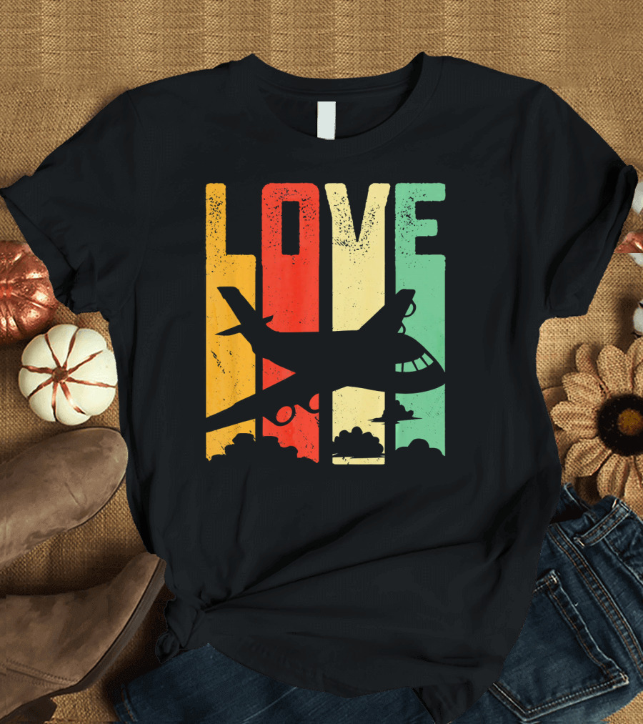 Love Airplane Cool Pilot Flying Vintage T-Shirt