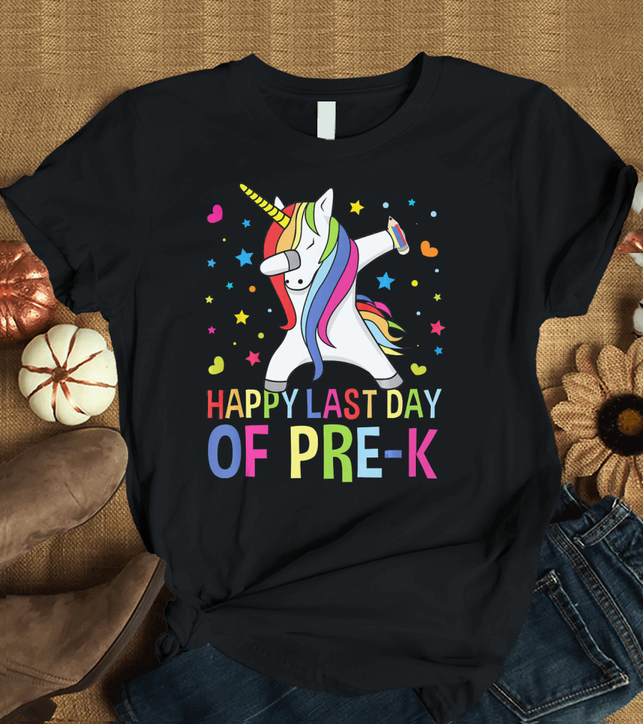 Colorful Happy Last Day of Pre-K Unicorn Dabbing Teacher Student T-Shirt