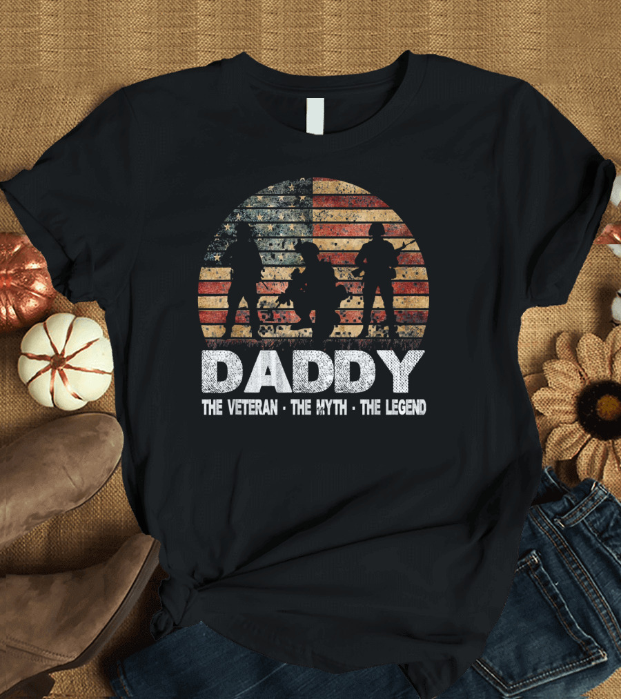 Daddy The Veteran The Myth The Legend Military Silhouettes American Flag T-Shirt