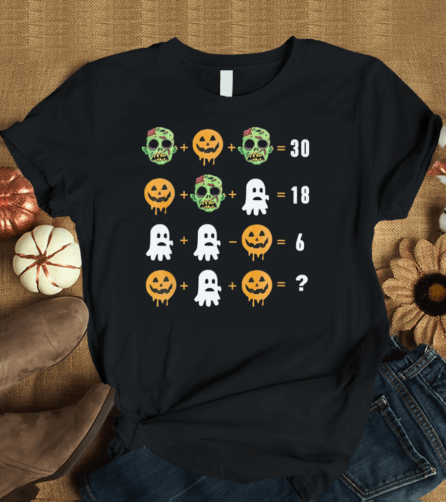 Math Teacher Halloween Pumpkin Zombie Puzzle Equation T-Shirt