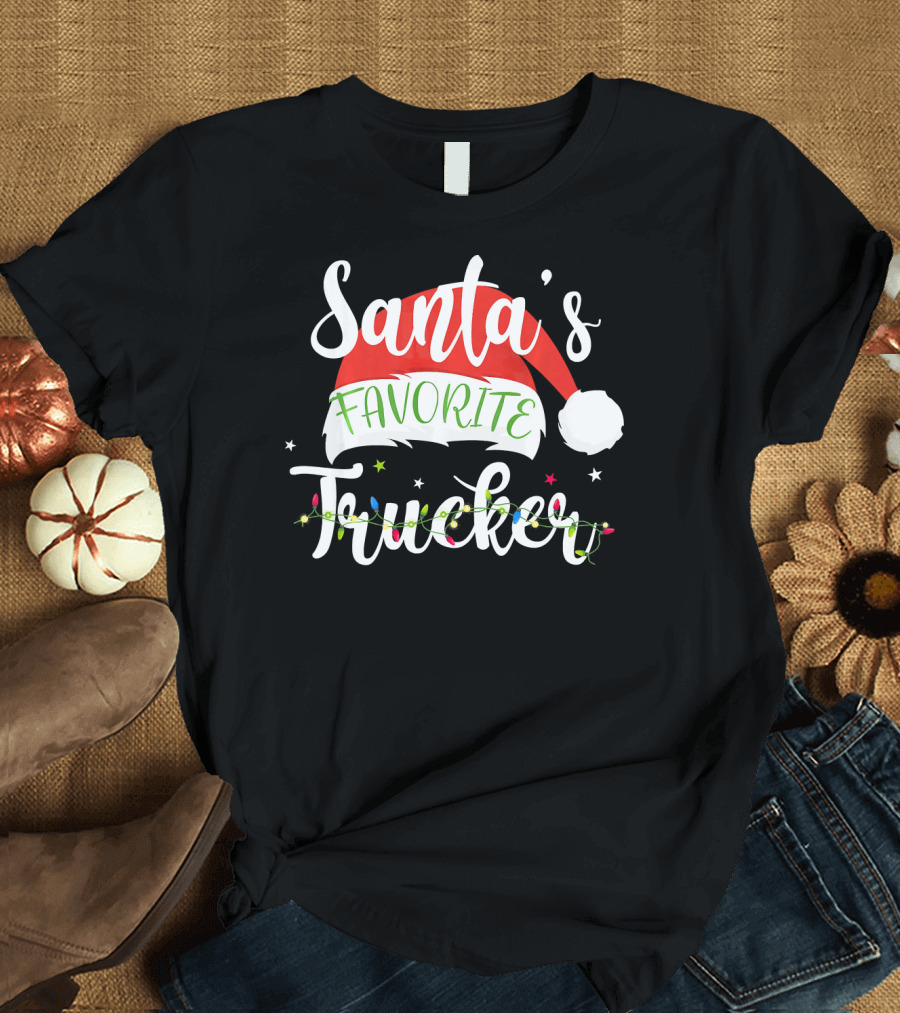 Santa's Favorite Trucker Merry Christmas Santa Hat T-Shirt