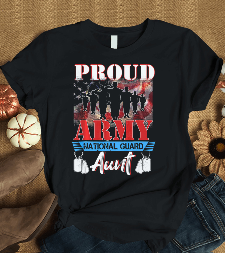Proud Army National Guard Aunt Military Soldiers Patriotic Dog Tags T-Shirt