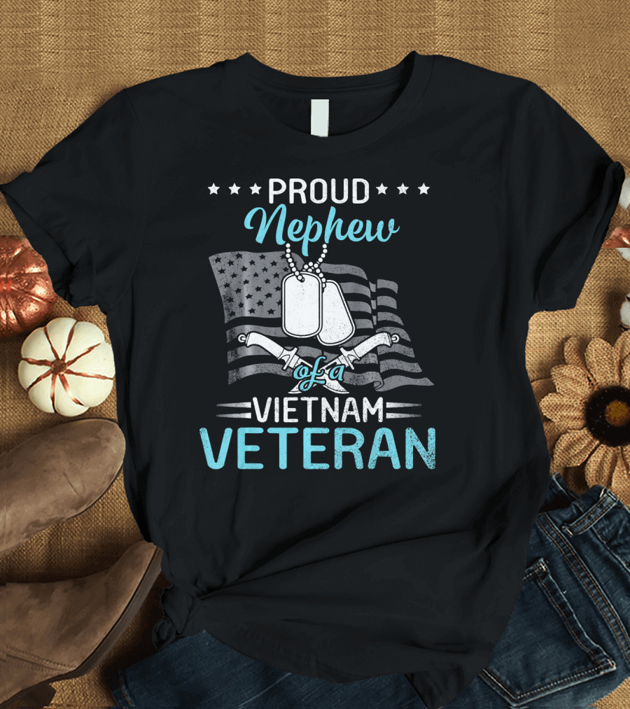 Proud Nephew Vietnam Veteran Uncle Flag Dog Tags Swords T-Shirt