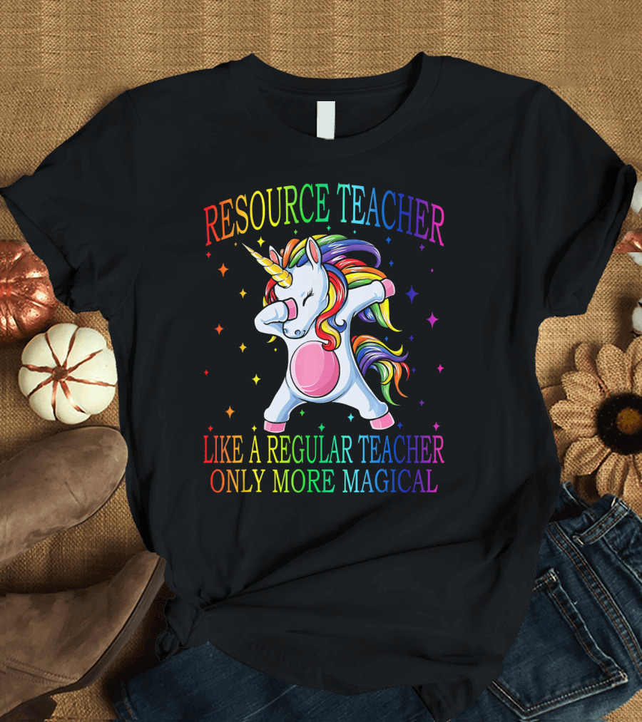Resource Teacher Like A Regular Teacher Only More Magical Unicorn Dabbing Rainbow Stars T-Shirt
