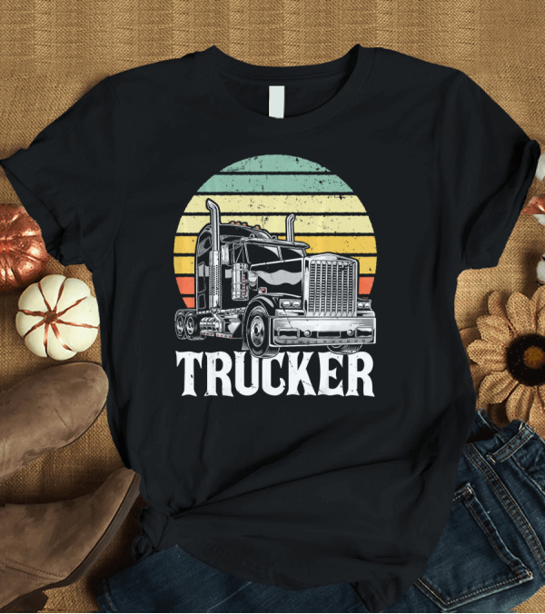 T-Shirt: Retro Vintage Trucker Big Rig Semi Trail Stripes T-Shirt Retro Vintage Trucker Big Rig Semi Trail Stripes T-Shirt