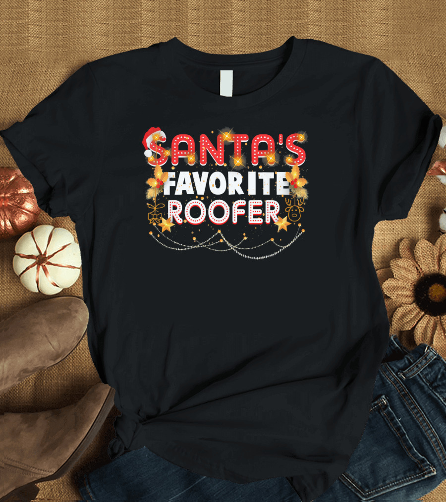 Santas Favorite Roofer Christmas Lights Reindeer T-Shirt