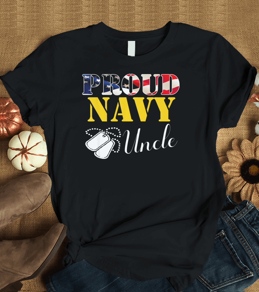 Proud Navy Uncle American Flag Dog Tags T-Shirt