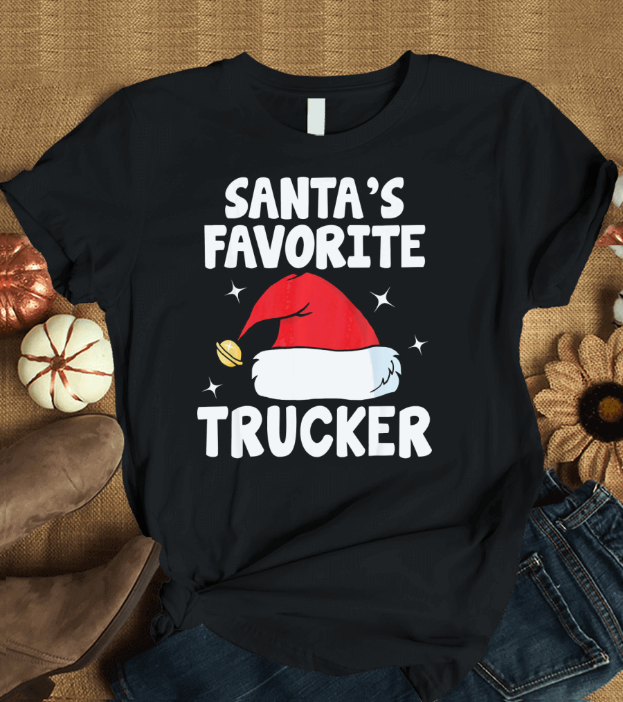 Santas Favorite Trucker Funny Christmas Hat and Bell T-Shirt