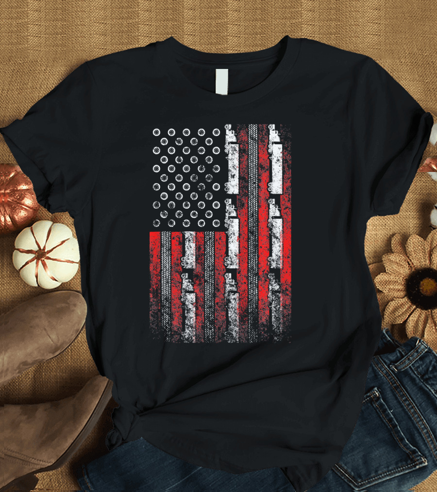 Truckers American Flag Patriotic Semi Tires Exhaust Pipes T-Shirt