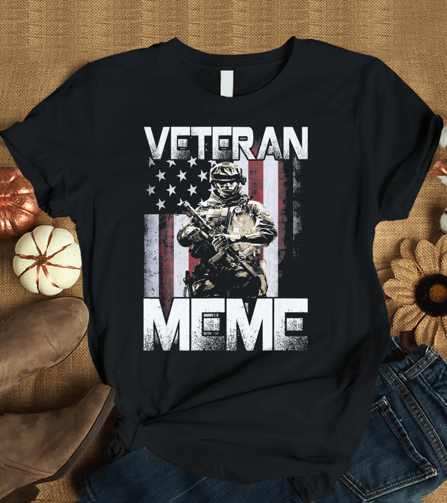 Veteran Meme American Soldier with Flag Background T-Shirt